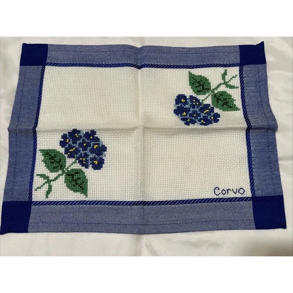 Needlepoint Unframed Flower Blue Art Finished PORTUGAL Dresser Scarf 18x13
